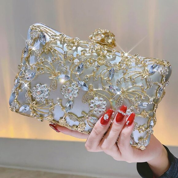 BABEYOND Rhinestone Clutch for Women Sparkly Triangle Purse 1920s Evening Bag - Picture 2 of 8